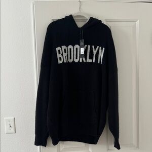 Fashion Nova Black Hoodie Sweater with White 'BROOKLYN' Lettering